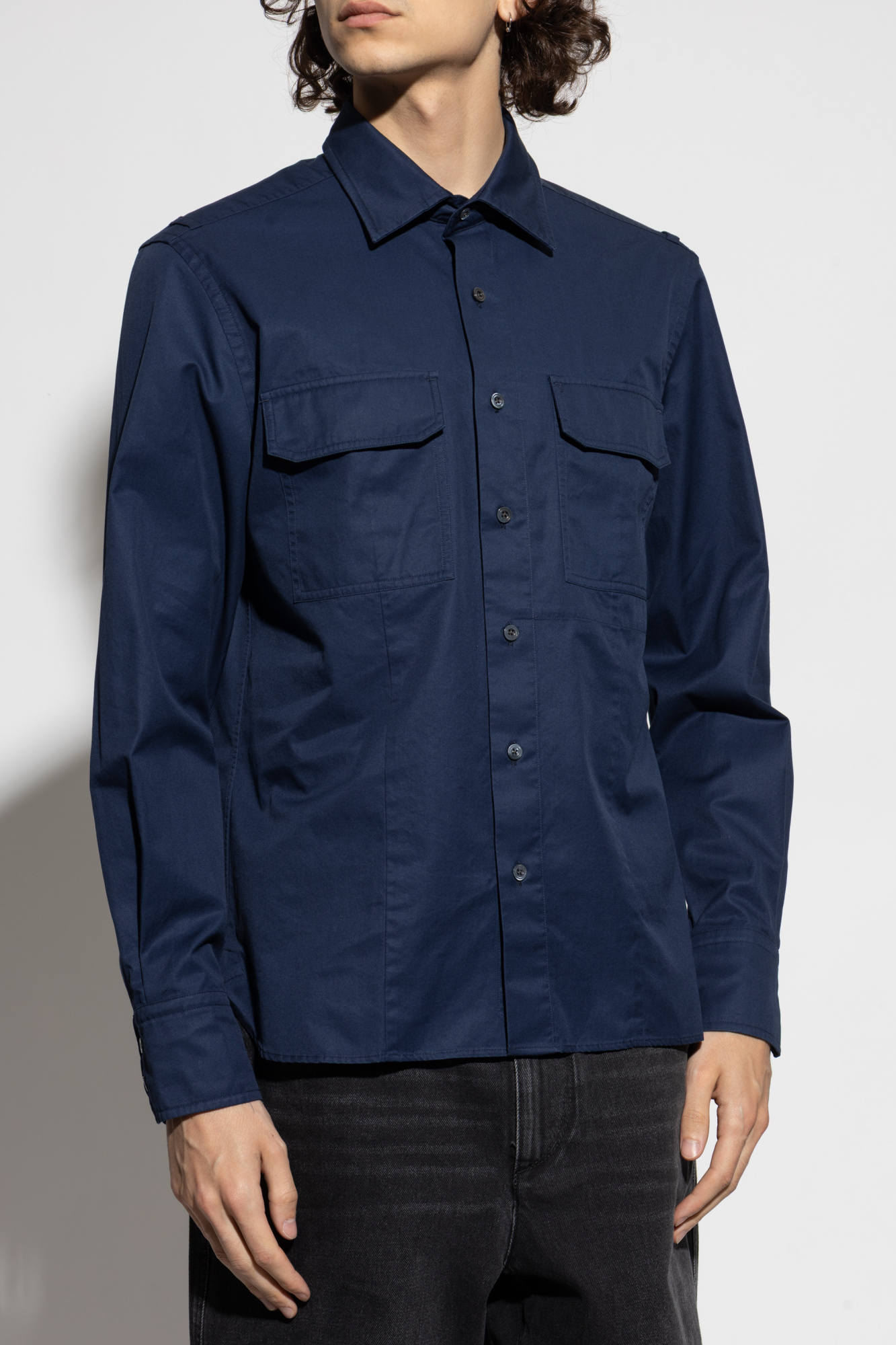 Navy blue Cotton shirt with pockets Tom Ford - Vitkac Italy